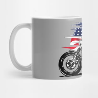 Woman biker on motorcycle with American flag Mug